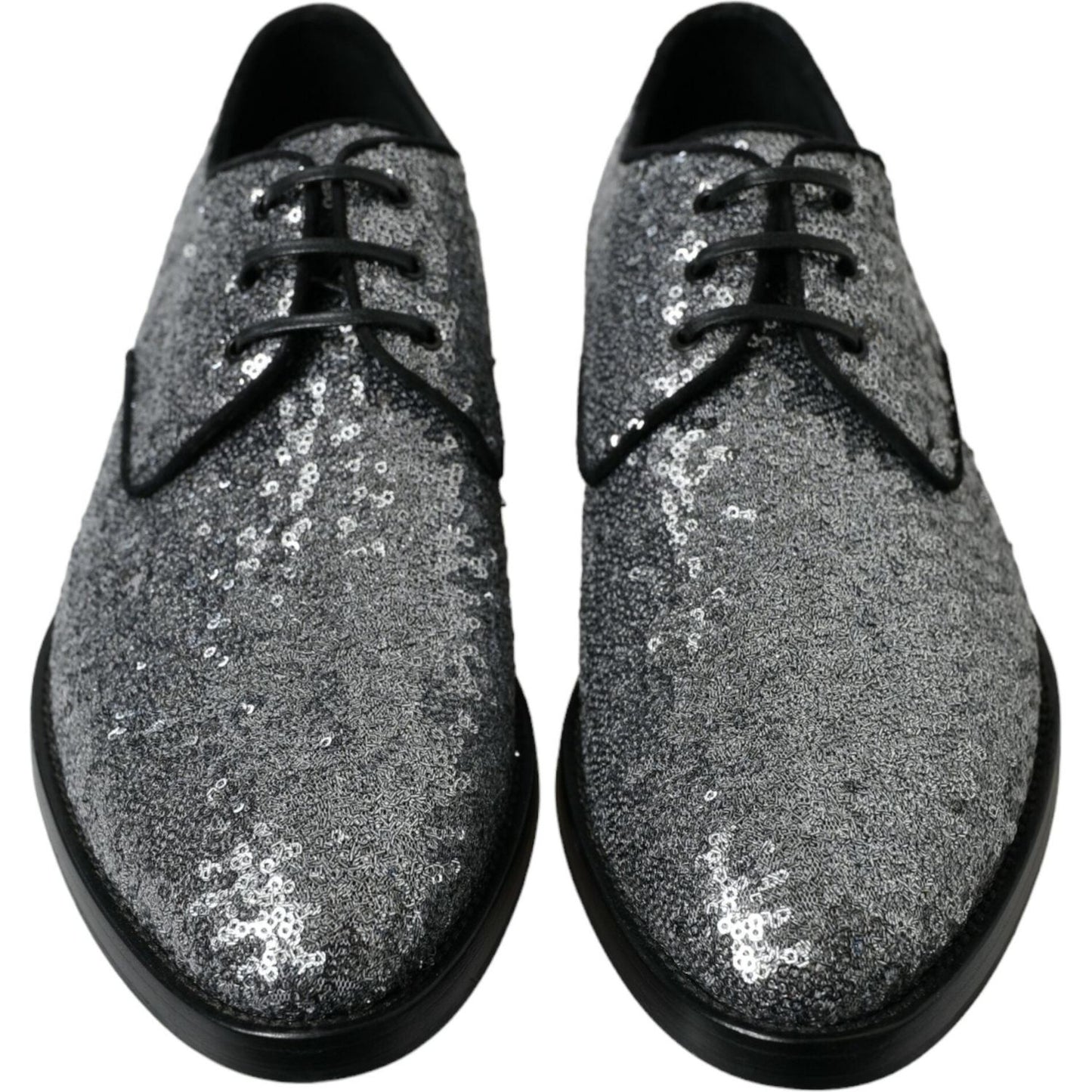 Dolce & Gabbana Silver Sequined Lace Up Men Derby Dress Shoes Dolce & Gabbana