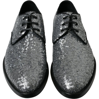 Dolce & Gabbana Silver Sequined Lace Up Men Derby Dress Shoes Dolce & Gabbana