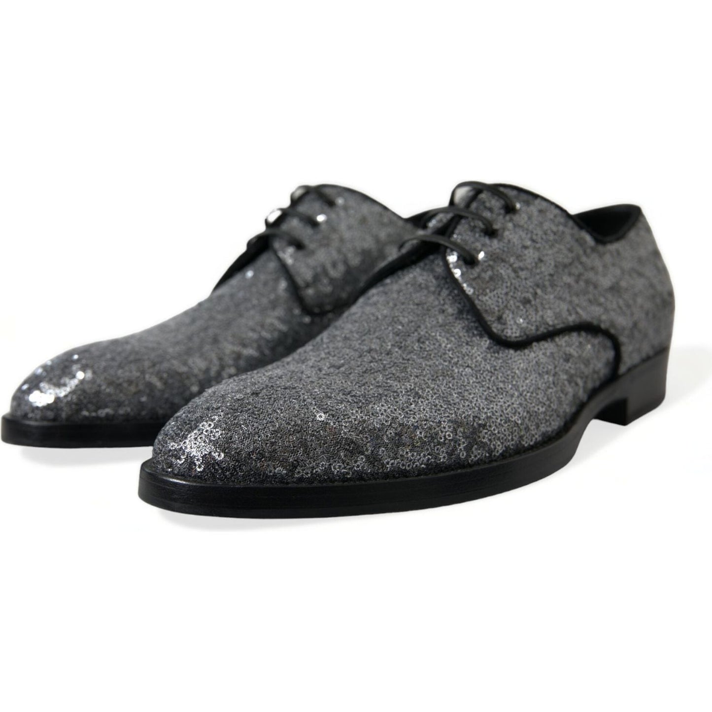Dolce & Gabbana Silver Sequined Lace Up Men Derby Dress Shoes Dolce & Gabbana