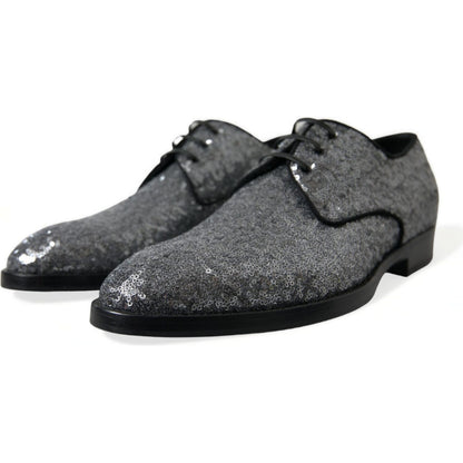 Dolce & Gabbana Silver Sequined Lace Up Men Derby Dress Shoes Dolce & Gabbana