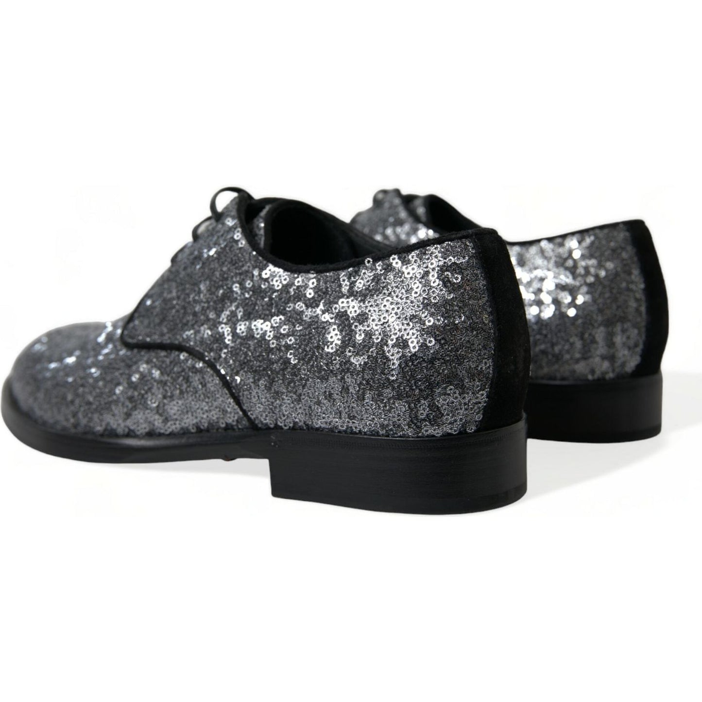 Dolce & Gabbana Silver Sequined Lace Up Men Derby Dress Shoes Dolce & Gabbana