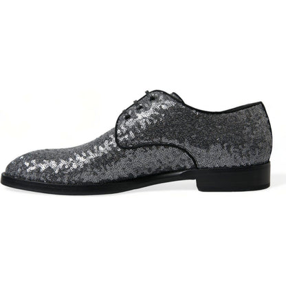 Dolce & Gabbana Silver Sequined Lace Up Men Derby Dress Shoes Dolce & Gabbana