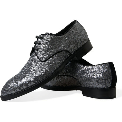 Dolce & Gabbana Silver Sequined Lace Up Men Derby Dress Shoes Dolce & Gabbana