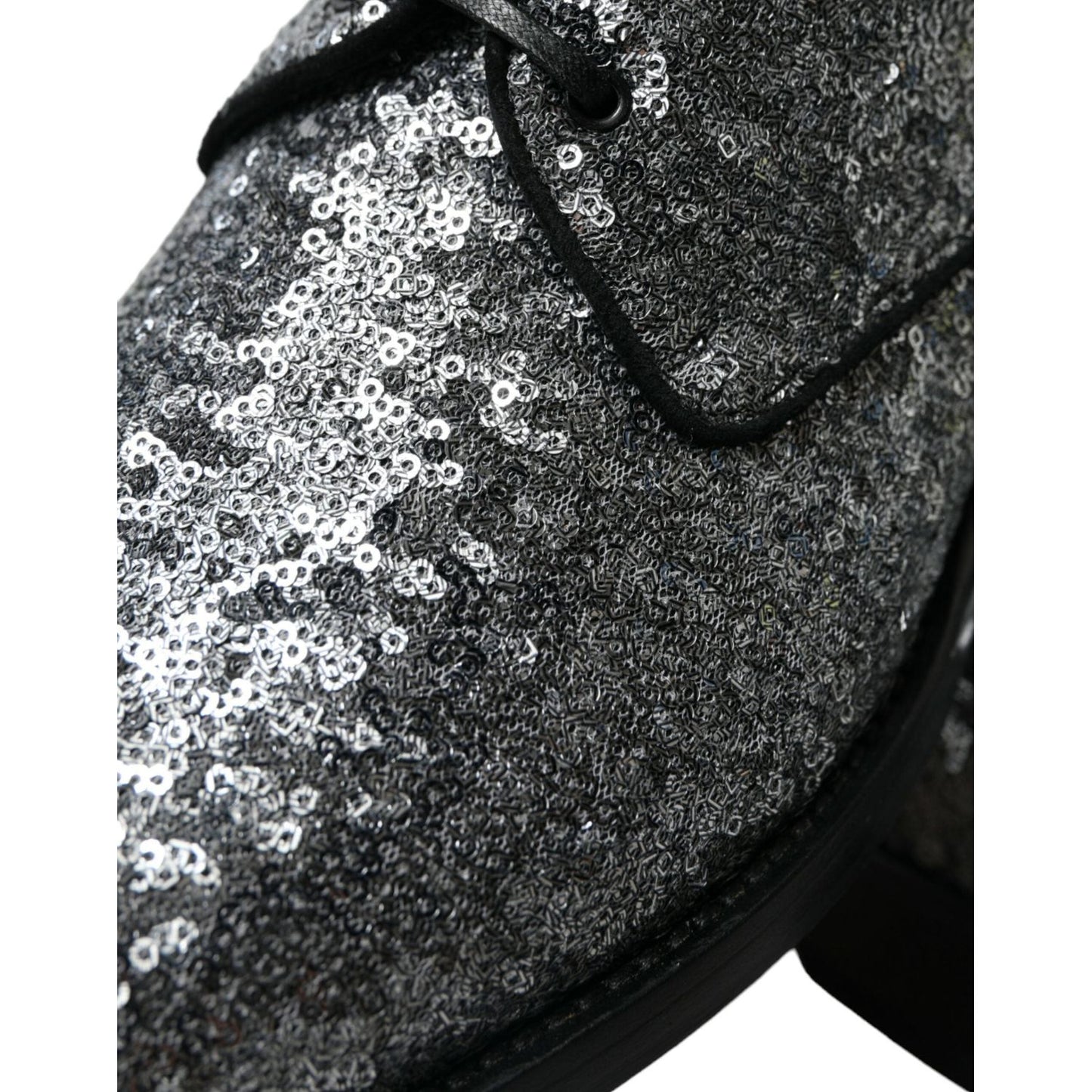 Dolce & Gabbana Silver Sequined Lace Up Men Derby Dress Shoes Dolce & Gabbana