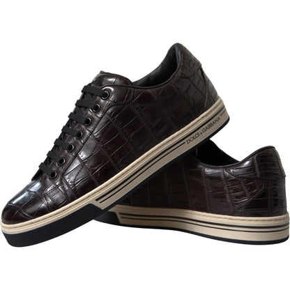 Dolce & Gabbana Brown Croc Exotic Leather Men Casual Sneakers Shoes Dolce & Gabbana