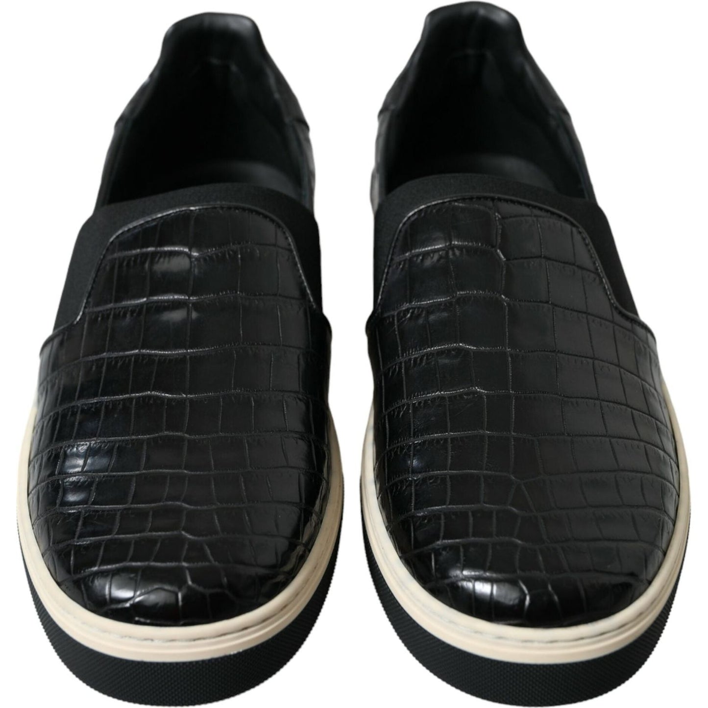 Dolce & Gabbana Black Croc Exotic Leather Sneakers Shoes Dolce & Gabbana