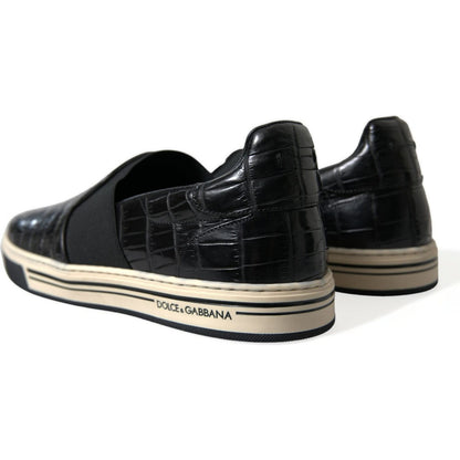 Dolce & Gabbana Black Croc Exotic Leather Sneakers Shoes Dolce & Gabbana