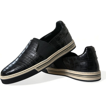 Dolce & Gabbana Black Croc Exotic Leather Sneakers Shoes Dolce & Gabbana