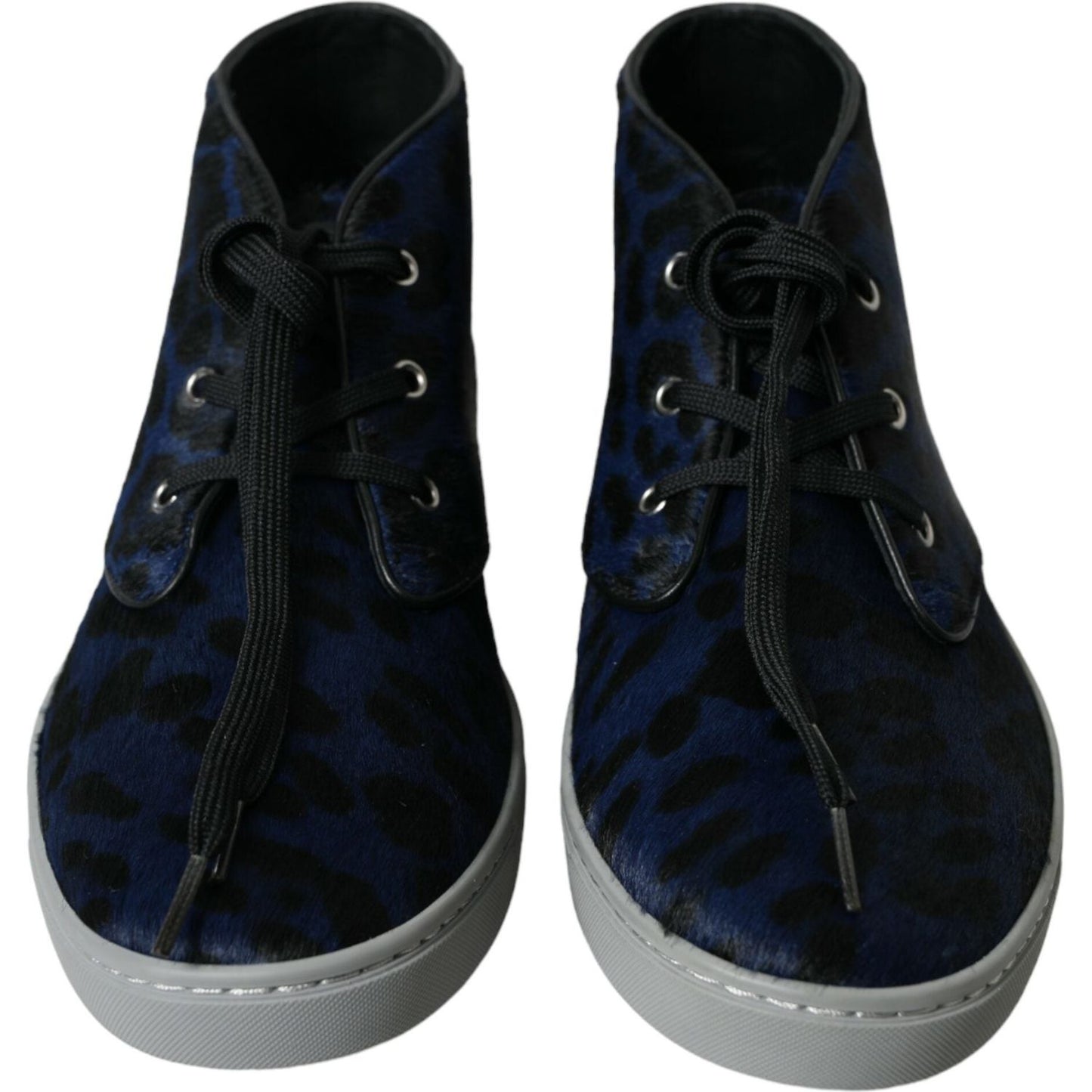 Dolce & Gabbana Blue Calfskin Leopard Mid Top Sneakers Shoes Dolce & Gabbana
