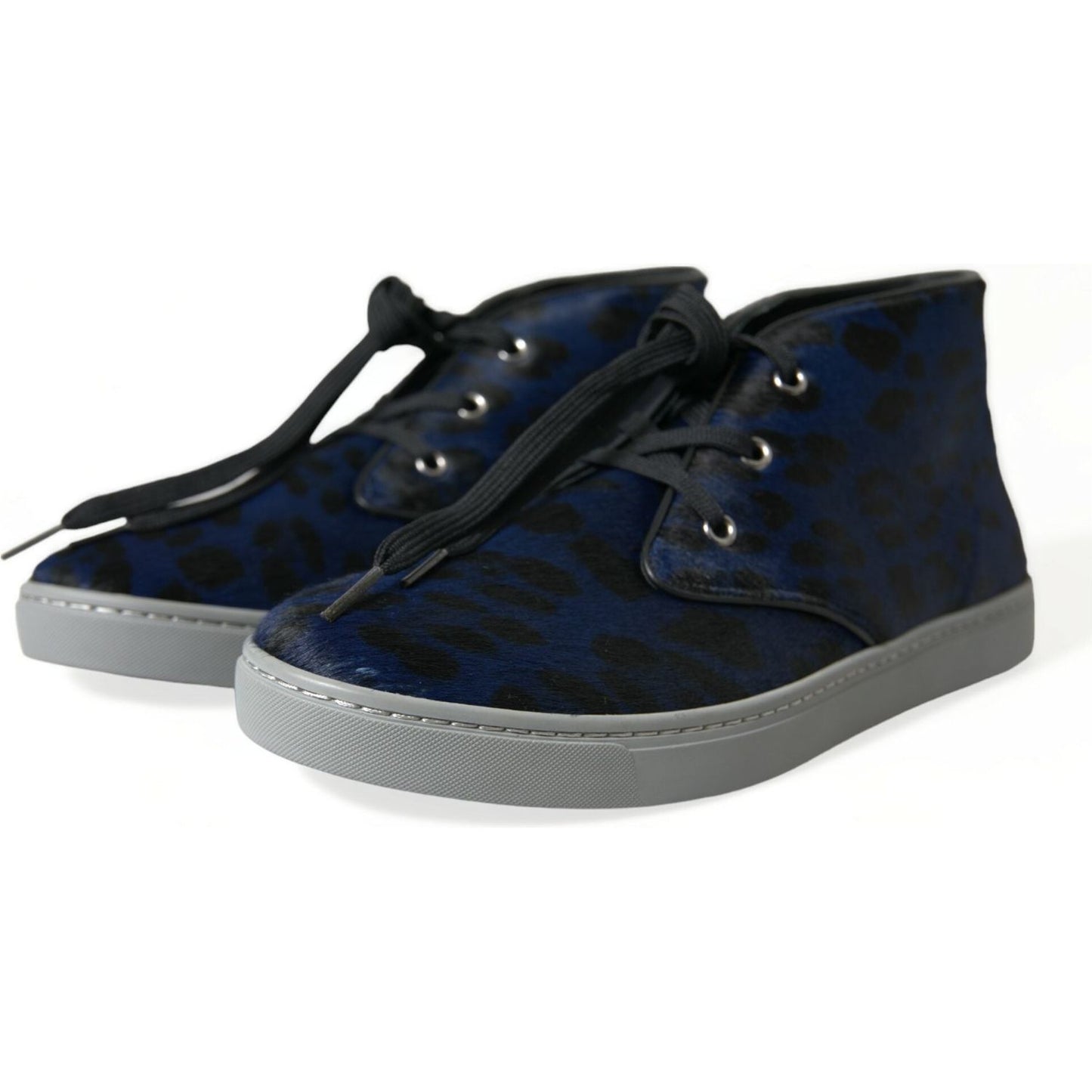 Dolce & Gabbana Blue Calfskin Leopard Mid Top Sneakers Shoes Dolce & Gabbana