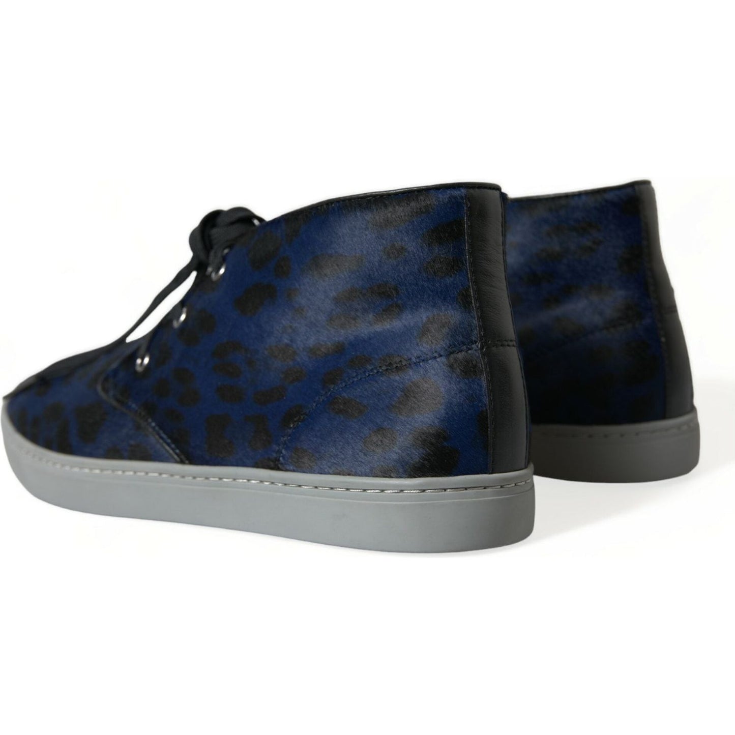 Dolce & Gabbana Blue Calfskin Leopard Mid Top Sneakers Shoes Dolce & Gabbana