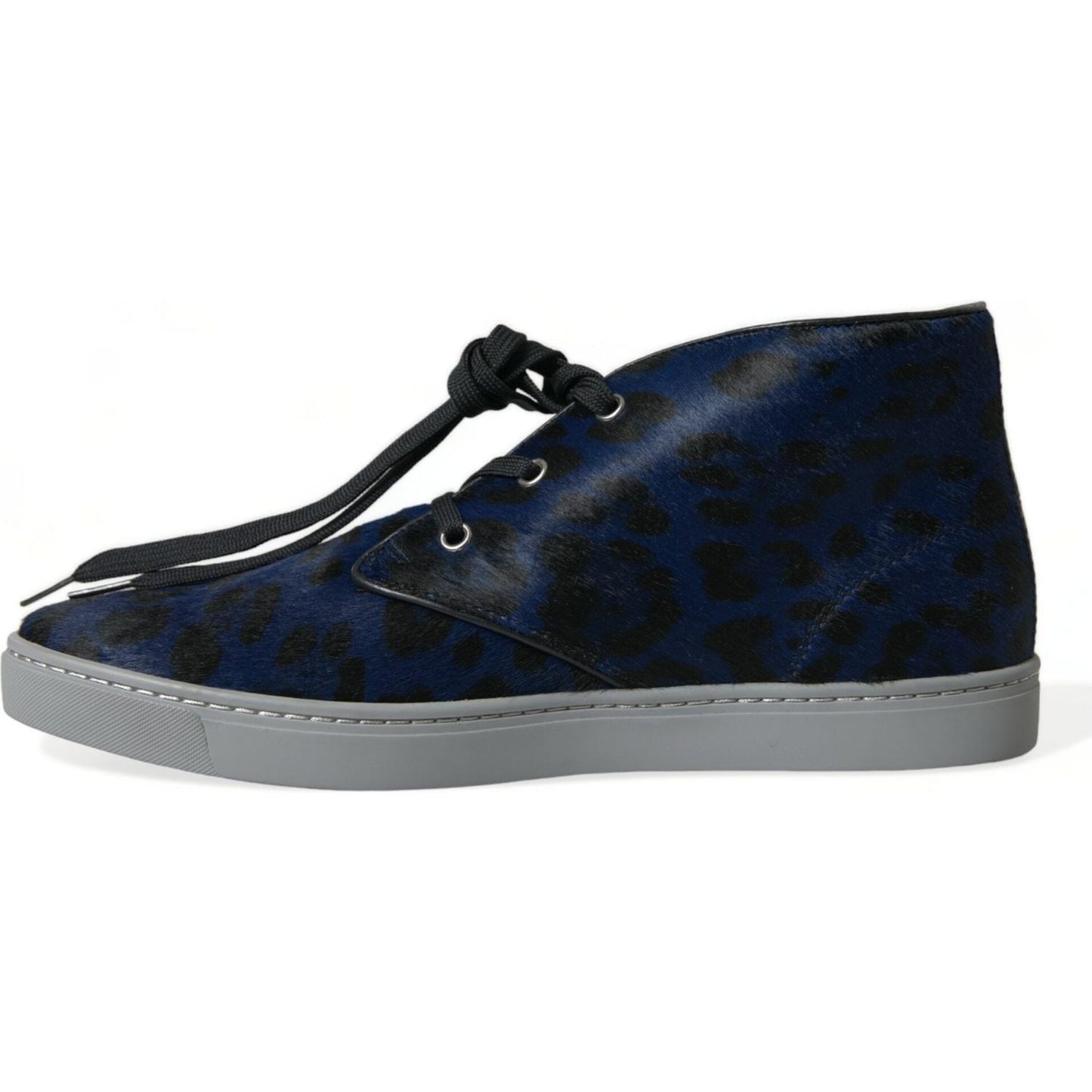 Dolce & Gabbana Blue Calfskin Leopard Mid Top Sneakers Shoes Dolce & Gabbana