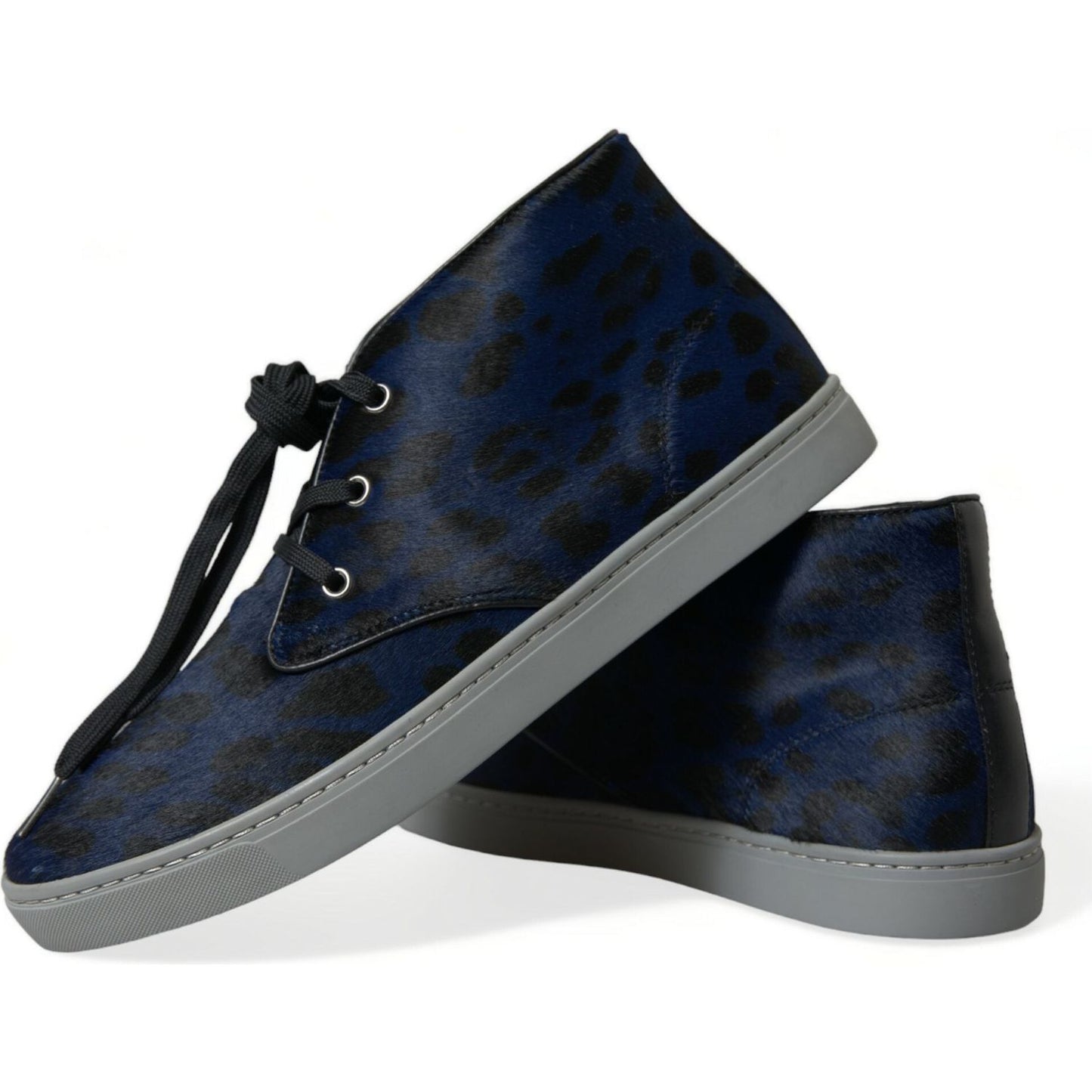 Dolce & Gabbana Blue Calfskin Leopard Mid Top Sneakers Shoes Dolce & Gabbana