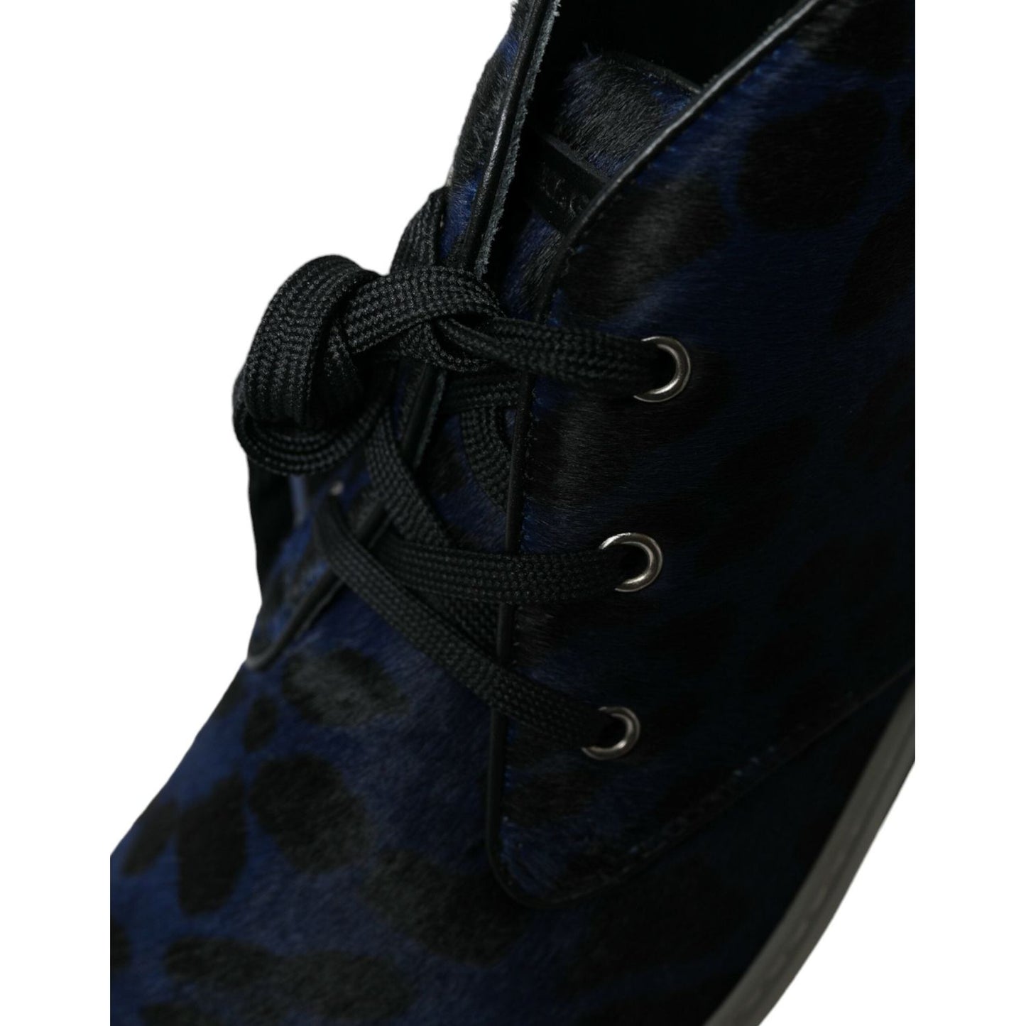 Dolce & Gabbana Blue Calfskin Leopard Mid Top Sneakers Shoes Dolce & Gabbana