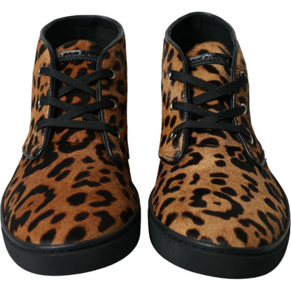 Dolce & Gabbana Brown Leopard Pony Hair Leather Sneakers Shoes Dolce & Gabbana