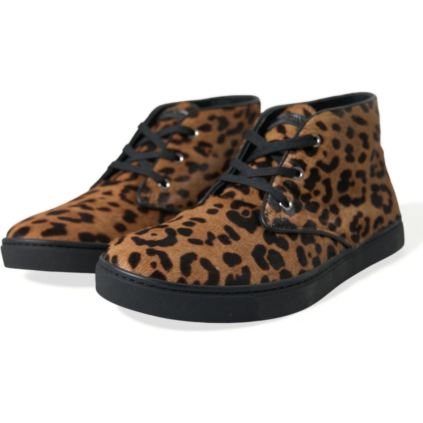 Dolce & Gabbana Brown Leopard Pony Hair Leather Sneakers Shoes Dolce & Gabbana