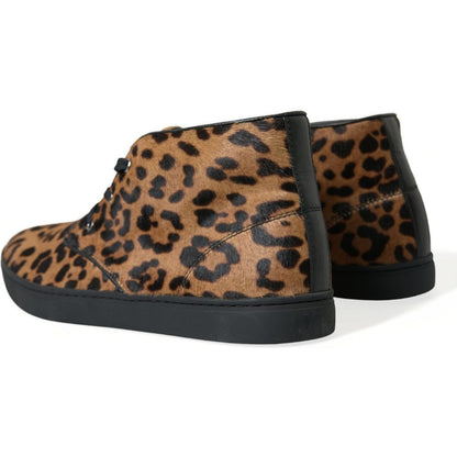 Dolce & Gabbana Brown Leopard Pony Hair Leather Sneakers Shoes Dolce & Gabbana