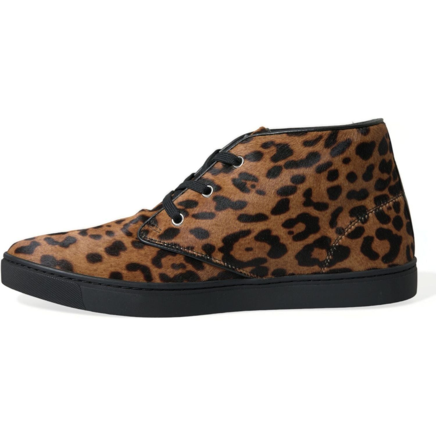 Dolce & Gabbana Brown Leopard Pony Hair Leather Sneakers Shoes