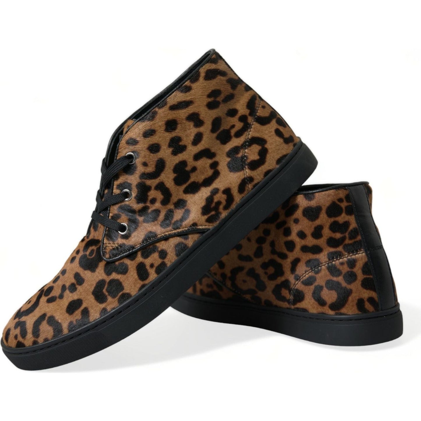 Dolce & Gabbana Brown Leopard Pony Hair Leather Sneakers Shoes Dolce & Gabbana