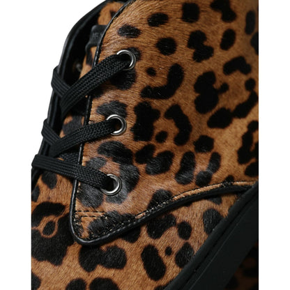 Dolce & Gabbana Brown Leopard Pony Hair Leather Sneakers Shoes Dolce & Gabbana