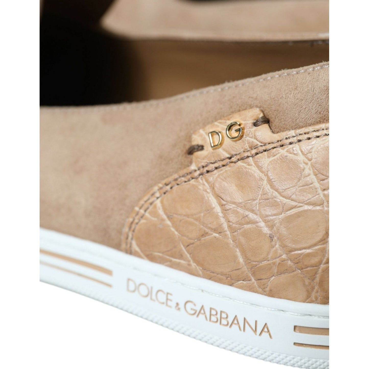 Dolce & Gabbana Beige Suede Caiman Men Loafers Slippers Shoes Dolce & Gabbana