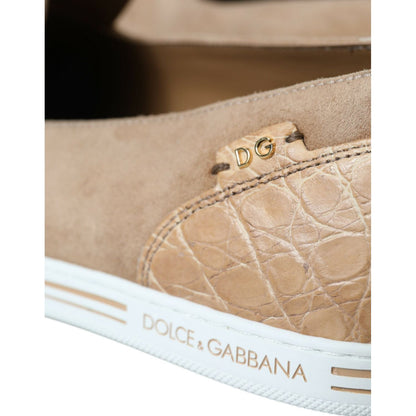 Dolce & Gabbana Beige Suede Caiman Men Loafers Slippers Shoes Dolce & Gabbana