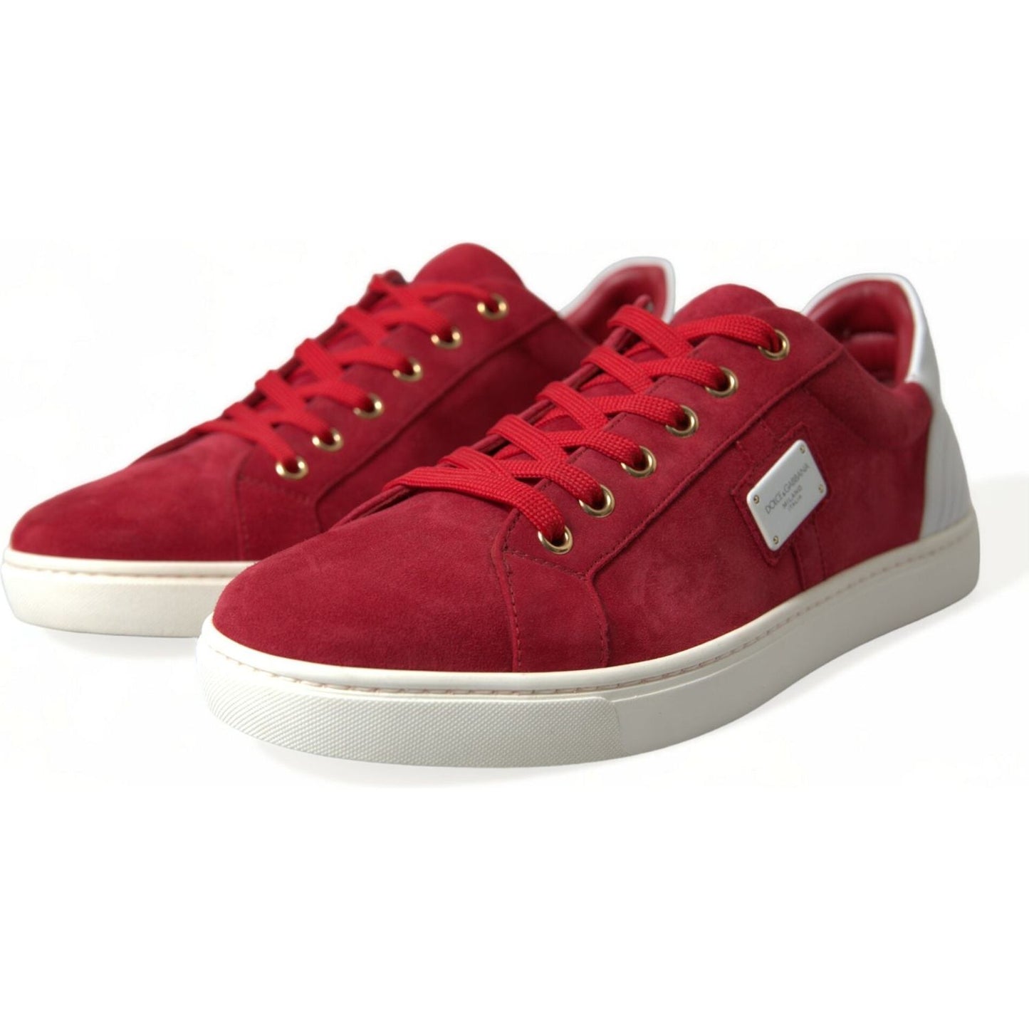 Dolce & Gabbana Red Suede Leather Men Low Top Sneakers Shoes Dolce & Gabbana