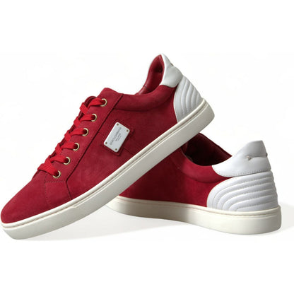Dolce & Gabbana Red Suede Leather Men Low Top Sneakers Shoes Dolce & Gabbana