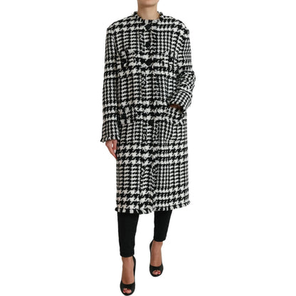 Dolce & Gabbana Black White Houndstooth Trench Coat Jacket Dolce & Gabbana