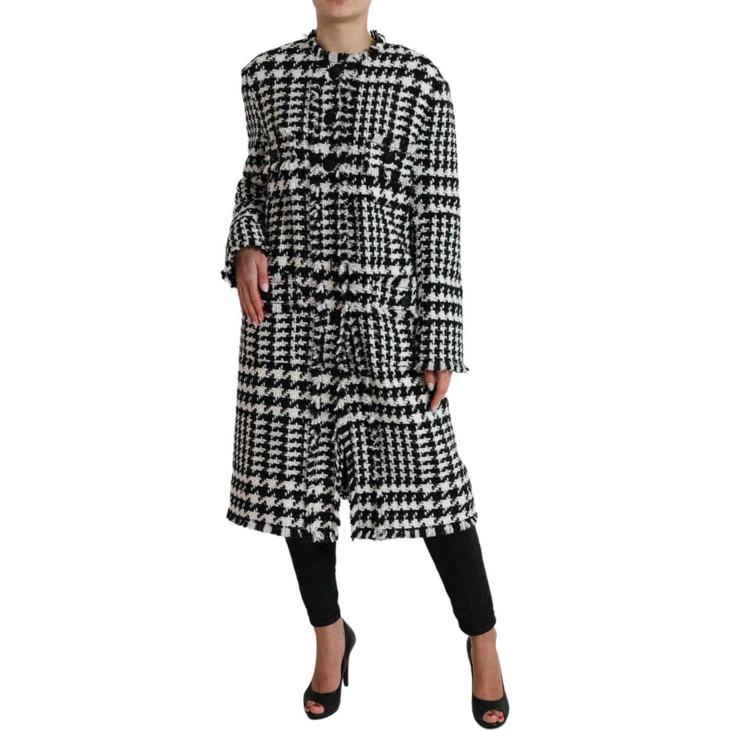 Dolce & Gabbana Black White Houndstooth Trench Coat Jacket Dolce & Gabbana