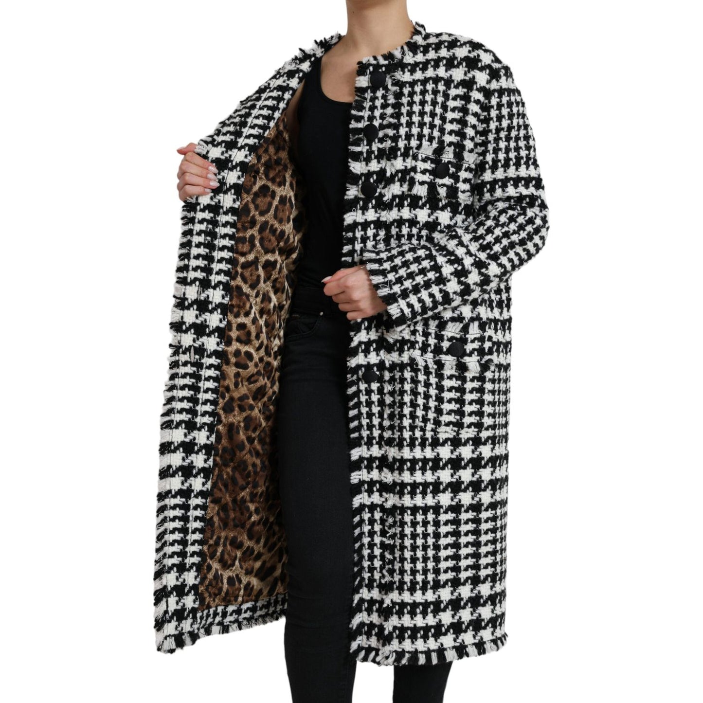 Dolce & Gabbana Black White Houndstooth Trench Coat Jacket Dolce & Gabbana