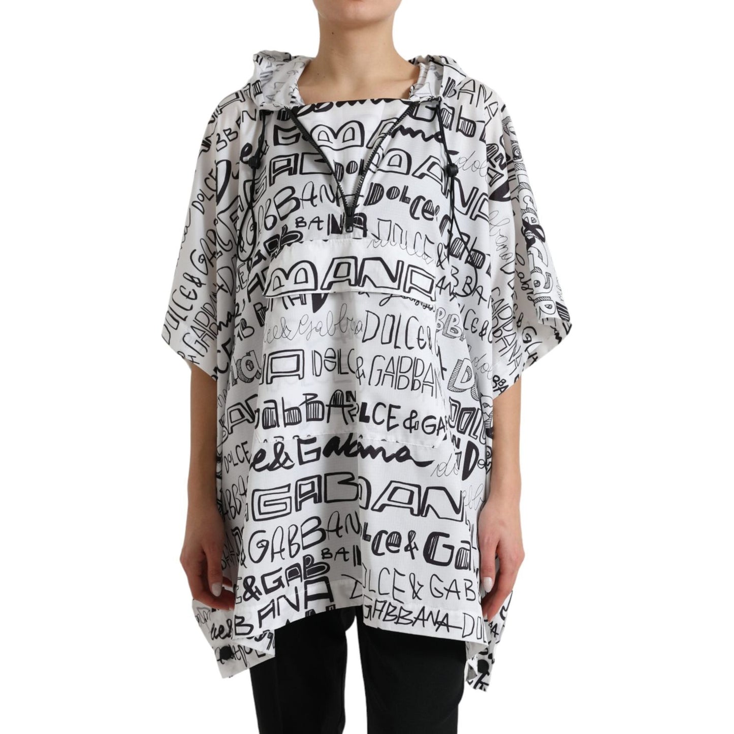 Dolce & Gabbana White Logo Print Hooded Blouson T-shirt Top Dolce & Gabbana