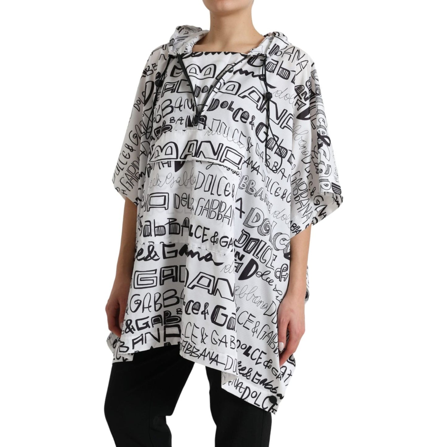 Dolce & Gabbana White Logo Print Hooded Blouson T-shirt Top Dolce & Gabbana