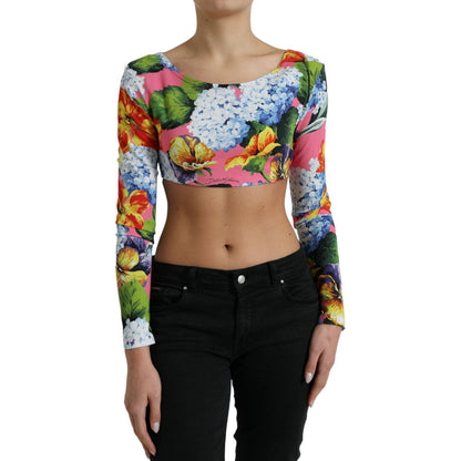 Dolce & Gabbana Multicolor Floral Long Sleeves Cropped Top Dolce & Gabbana