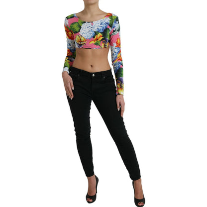 Dolce & Gabbana Multicolor Floral Long Sleeves Cropped Top Dolce & Gabbana