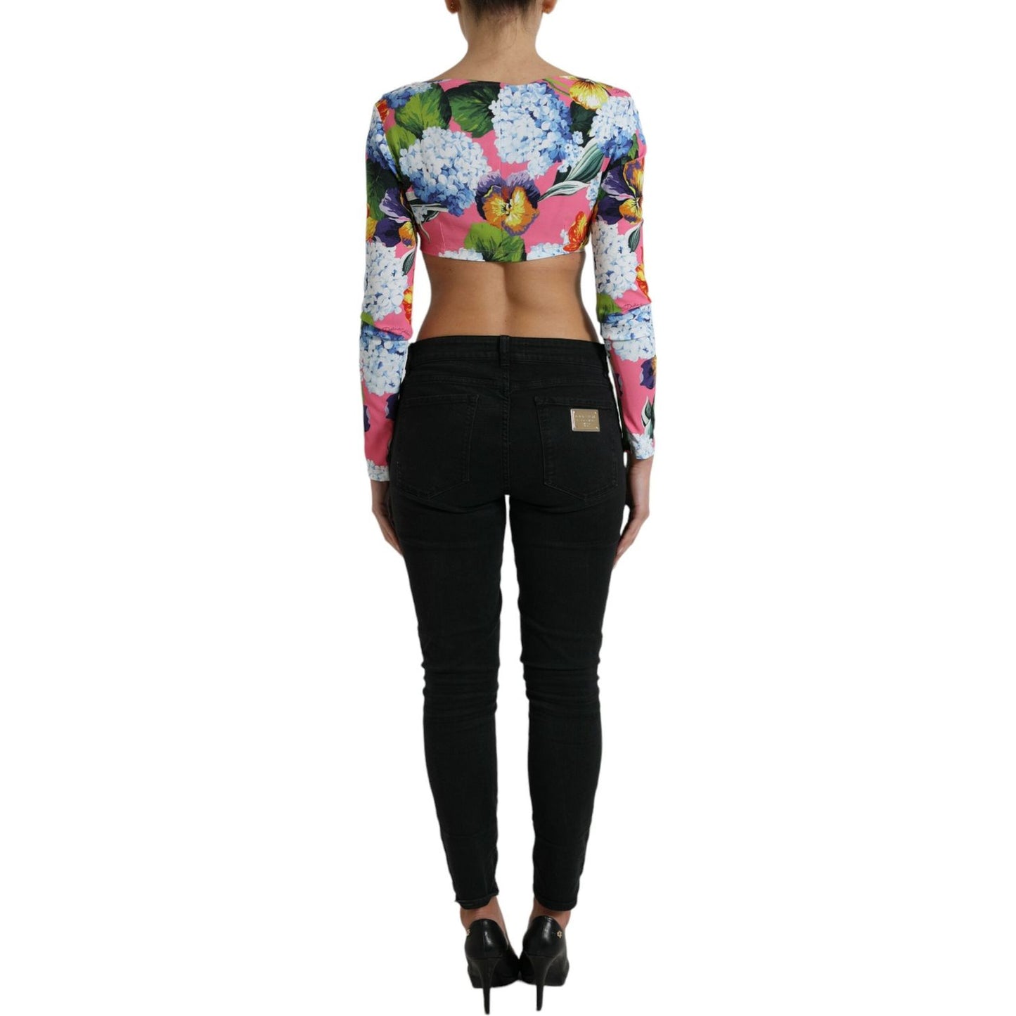 Dolce & Gabbana Multicolor Floral Long Sleeves Cropped Top Dolce & Gabbana