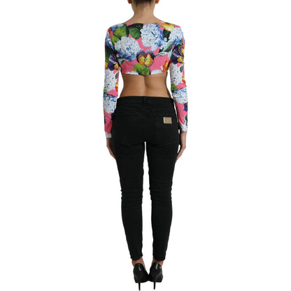 Dolce & Gabbana Multicolor Floral Long Sleeves Cropped Top Dolce & Gabbana