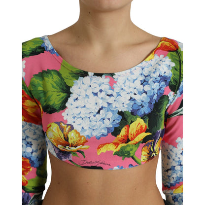 Dolce & Gabbana Multicolor Floral Long Sleeves Cropped Top Dolce & Gabbana