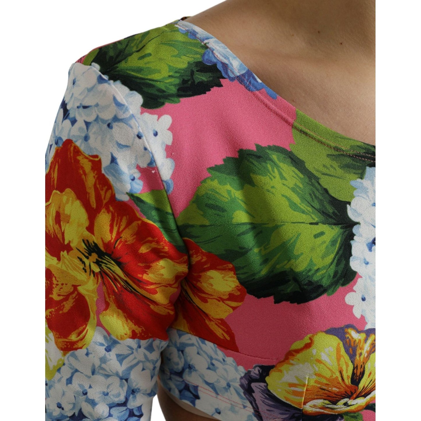 Dolce & Gabbana Multicolor Floral Long Sleeves Cropped Top Dolce & Gabbana