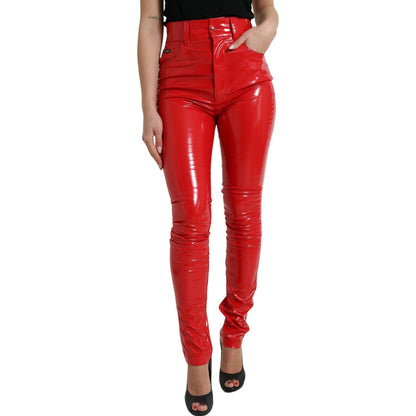 Dolce & Gabbana Shiny Red High Waist Skinny Pants Dolce & Gabbana