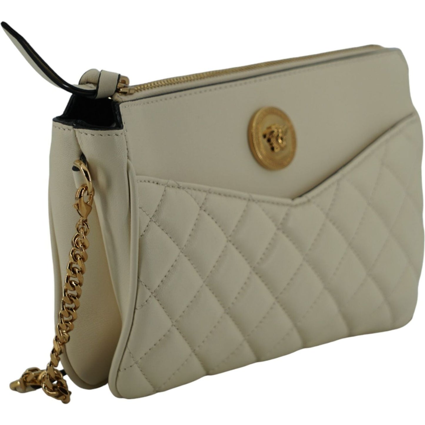 Versace White Lamb Leather Pouch Crossbody Bag Versace