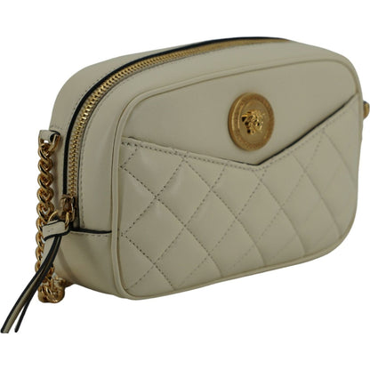 Versace White Lamb Leather Small Camera Crossbody Bag Versace