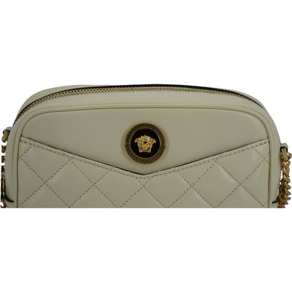 Versace White Lamb Leather Small Camera Crossbody Bag Versace