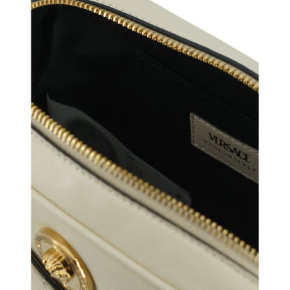 Versace White Lamb Leather Small Camera Crossbody Bag Versace