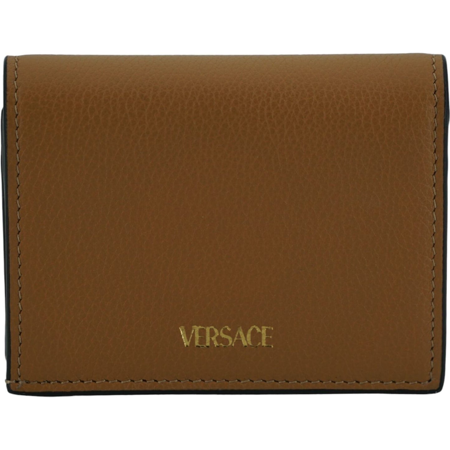 Versace Brown Calf Leather Compact Wallet Versace