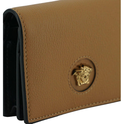 Versace Brown Calf Leather Compact Wallet Versace