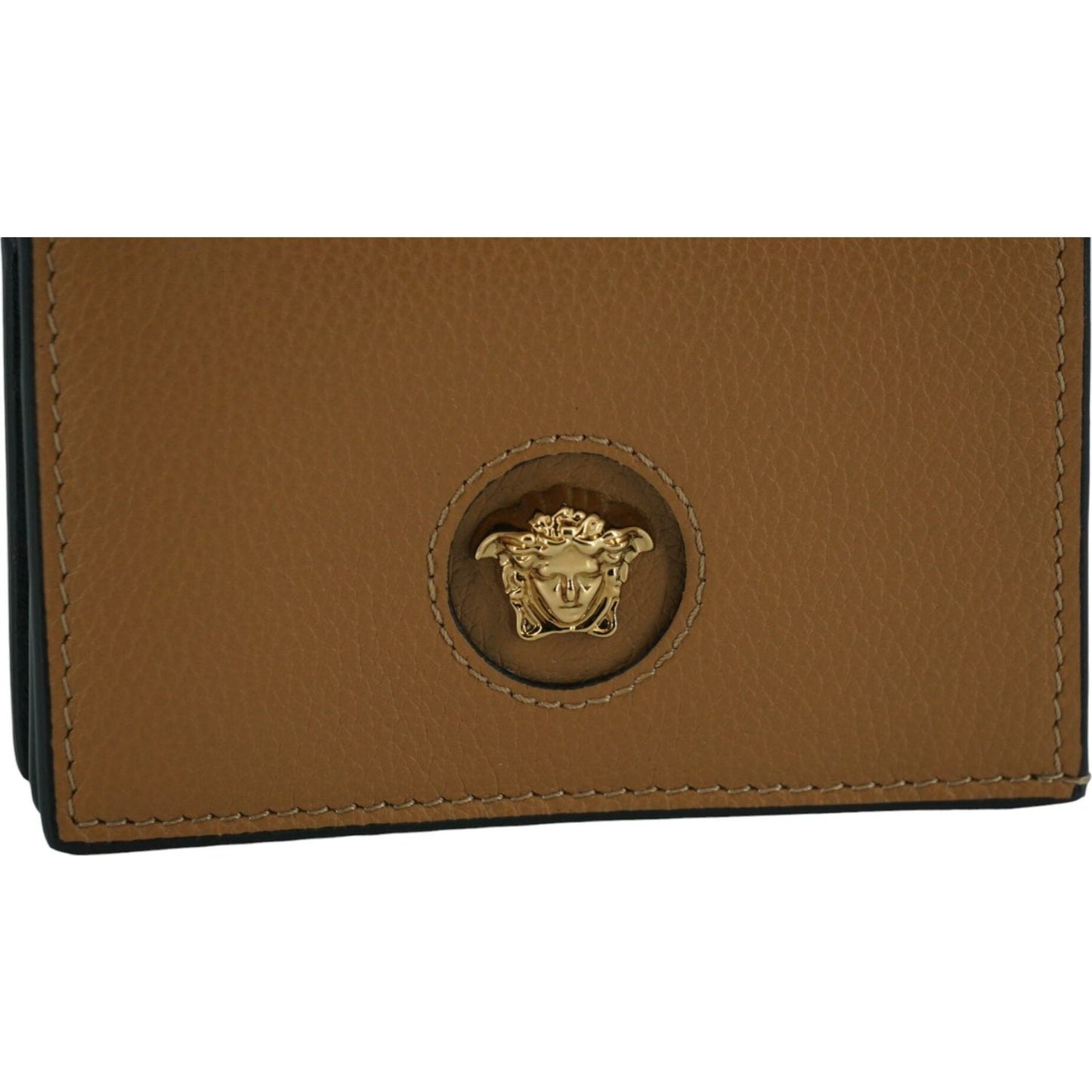 Versace Brown Calf Leather Compact Wallet Versace