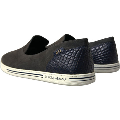 Dolce & Gabbana Blue Suede Caiman Men Loafers Slippers Shoes Dolce & Gabbana