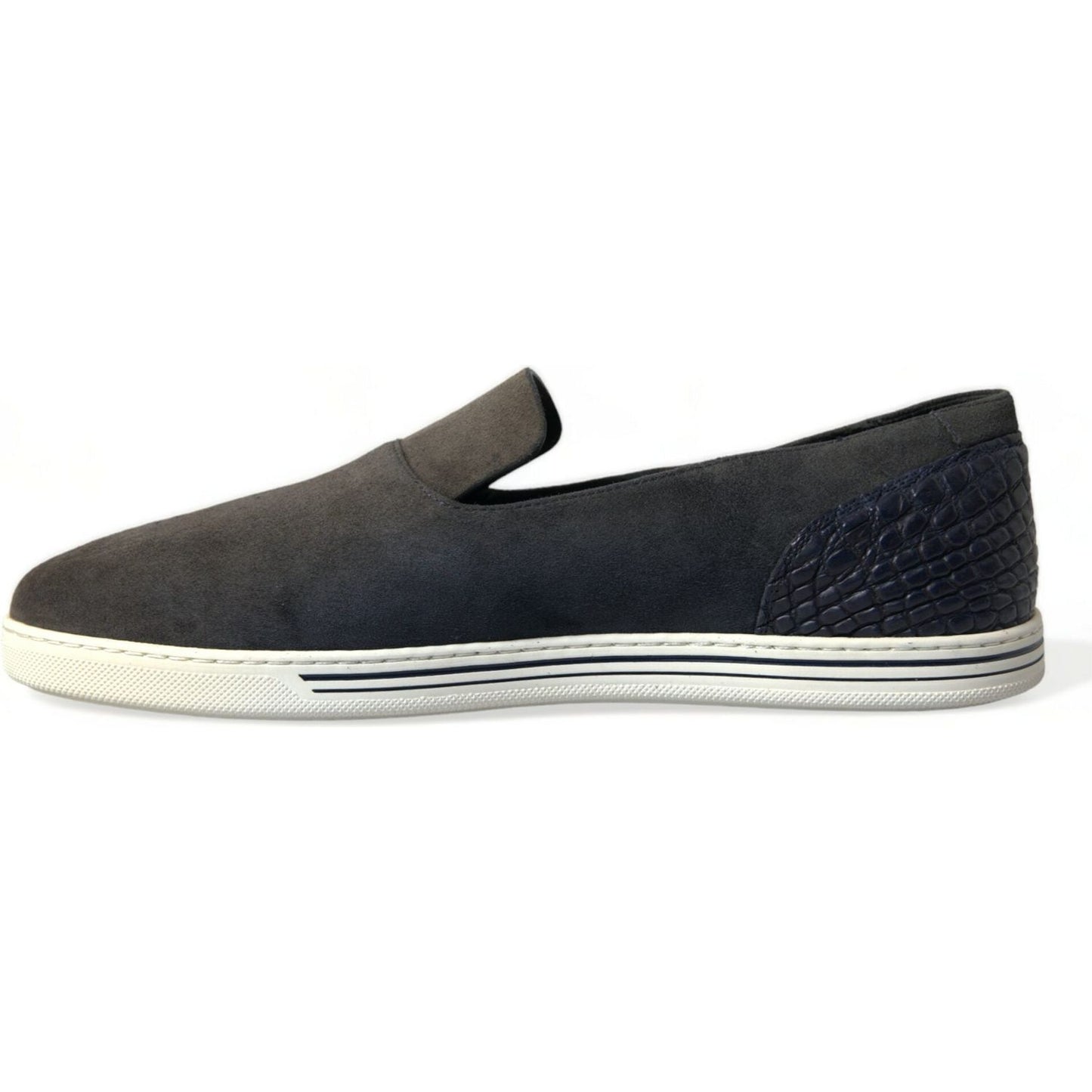 Dolce & Gabbana Blue Suede Caiman Men Loafers Slippers Shoes Dolce & Gabbana