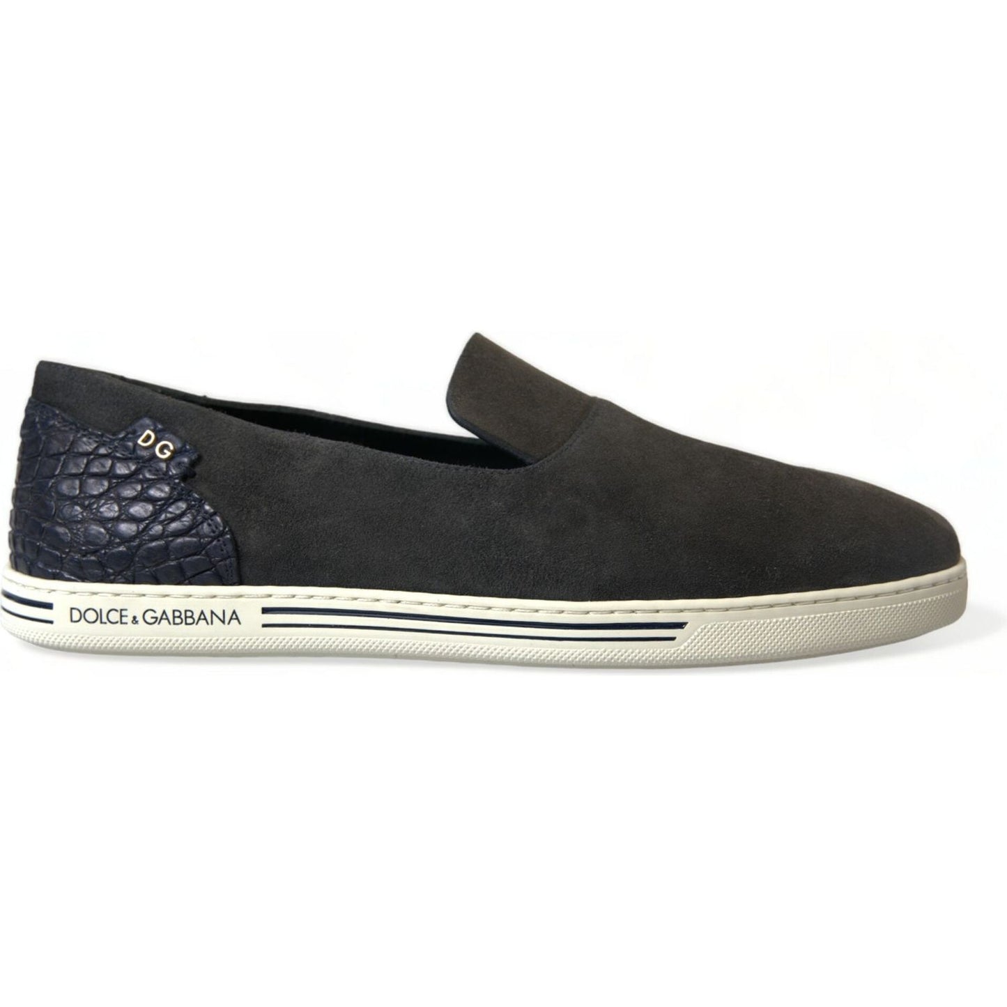 Dolce & Gabbana Blue Suede Caiman Men Loafers Slippers Shoes Dolce & Gabbana